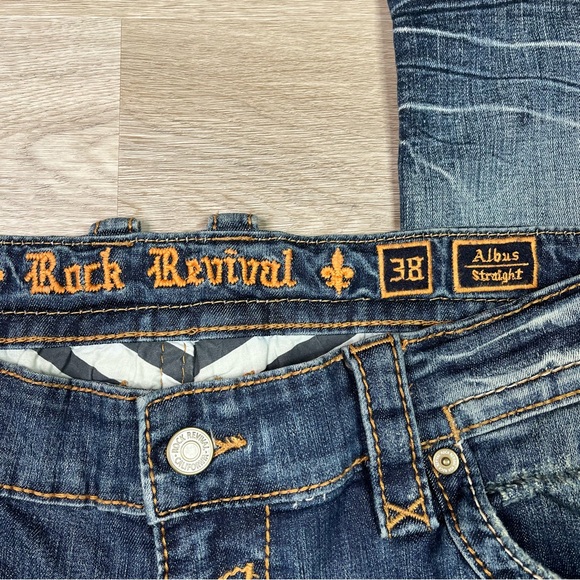 Rock Revival Faded Albus Straight Size 38 Jeans with Embroidered Pockets - Picture 8 of 15